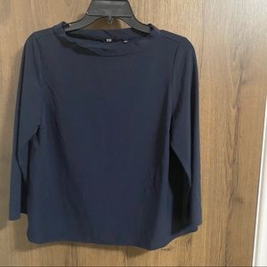 Uniqlo navy drape mock neck blouse
